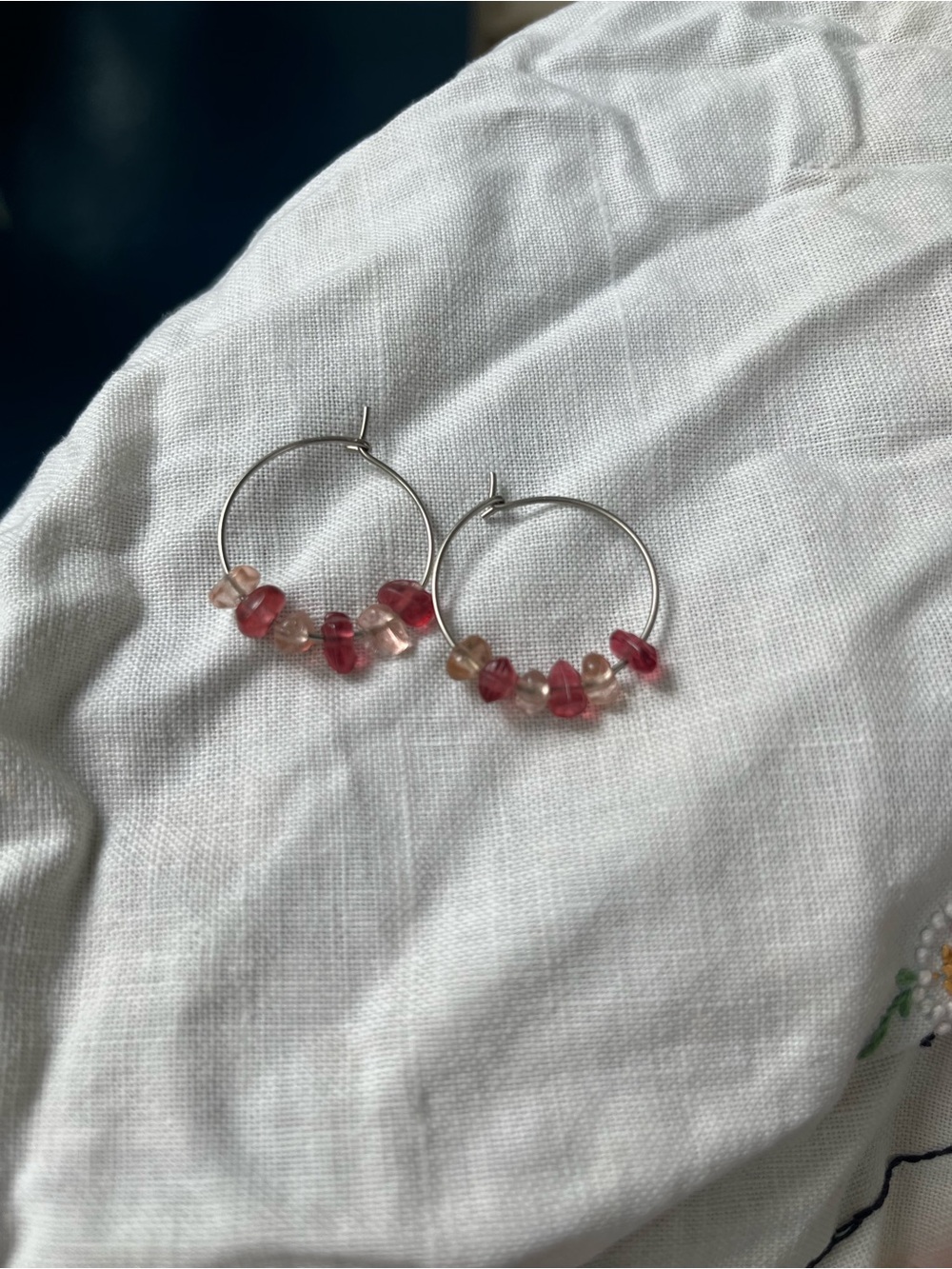 Pink Bead Hoop Earrings